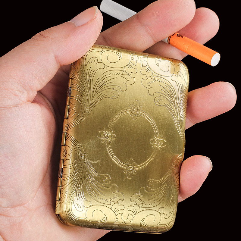 正品双枪复古团圆黄铜烟盒粗烟16支装超薄香菸盒防压个性超薄随身