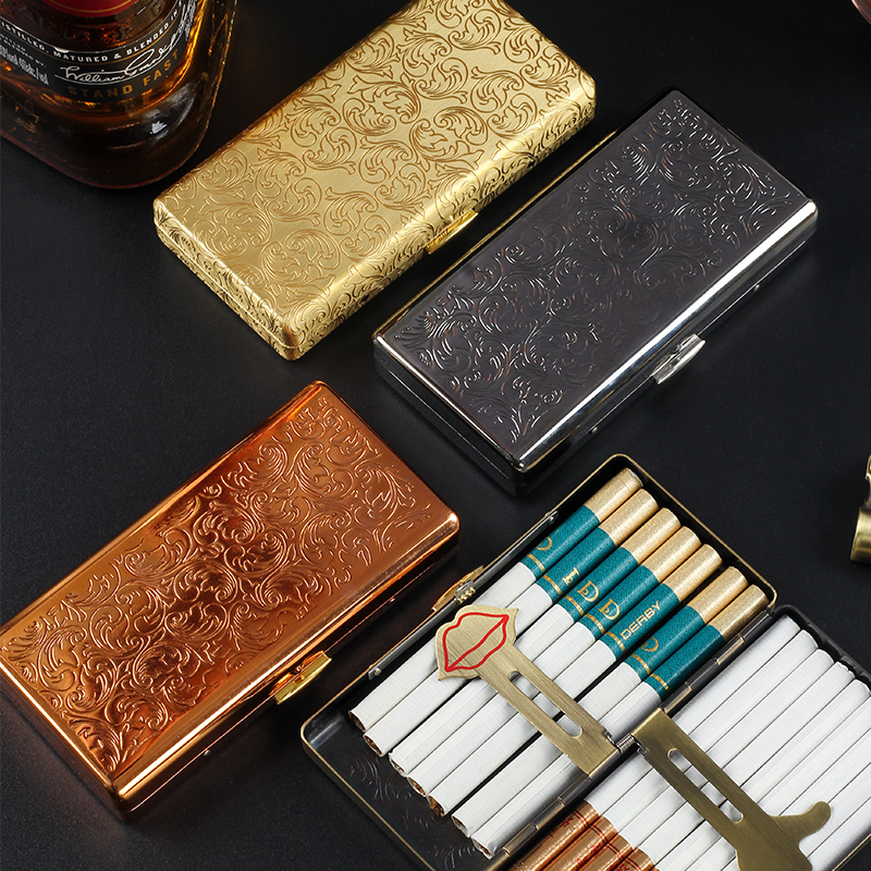 加長唐草金屬刻花煙盒紅唇鐵夾