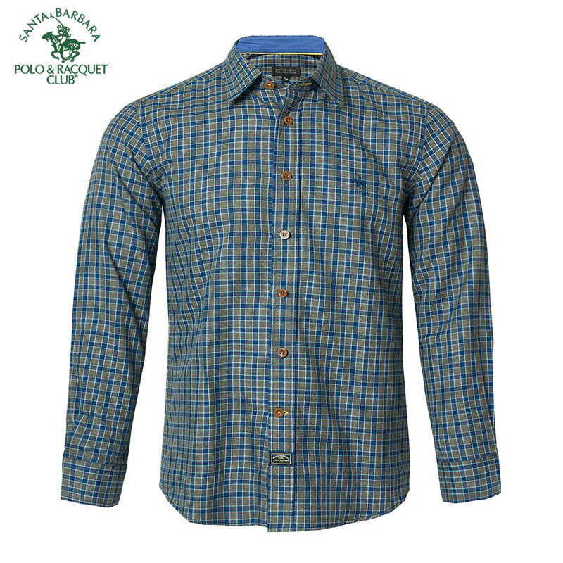 圣大保罗男装棉毛格子商务休闲长袖衬衫薄外套厚款衬衣秋冬上衣男