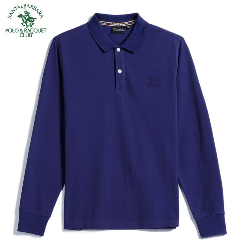 圣大保罗春秋季男款中老年翻领纯色百搭纯棉长袖T恤 宽松POLO衫厚