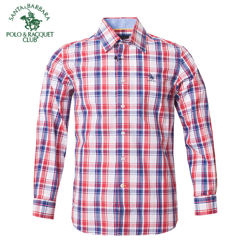 圣大保罗男装男士宽松休闲格子长袖衬衫春夏季薄款男款纯棉衬衣