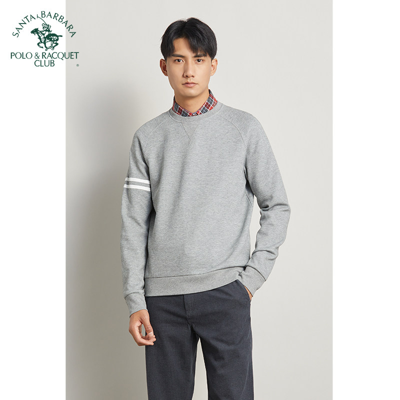 POLO圣大保罗男士春秋季上衣男款宽松圆领长袖T恤打底衫厚卫衣潮