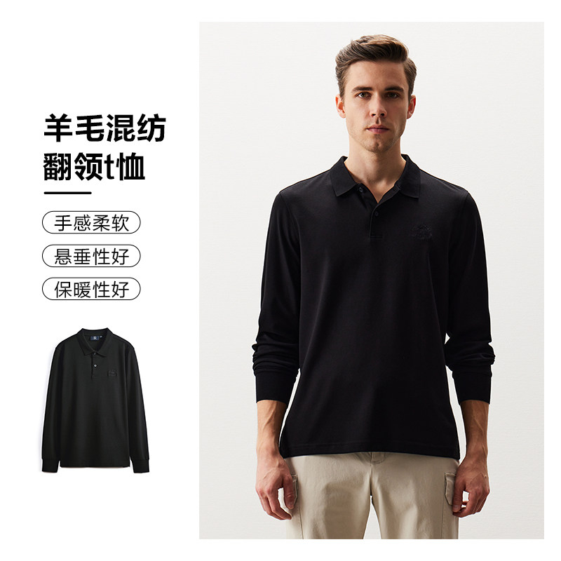 圣大保罗长袖棉毛翻领t恤衫男