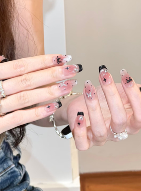 纯手工美甲穿戴甲2025新款高级感黑粉法式美甲星星蝴蝶结美甲贴片
