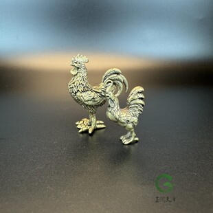 实心黄铜做旧公鸡母鸡小摆件桌面装饰品手把件生肖鸡茶道茶宠铜器