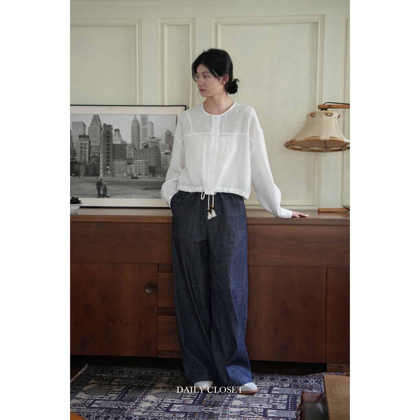 DC 不掉色原牛蓝系列松紧腰直筒牛仔长裤显瘦梨形身材拖地裤