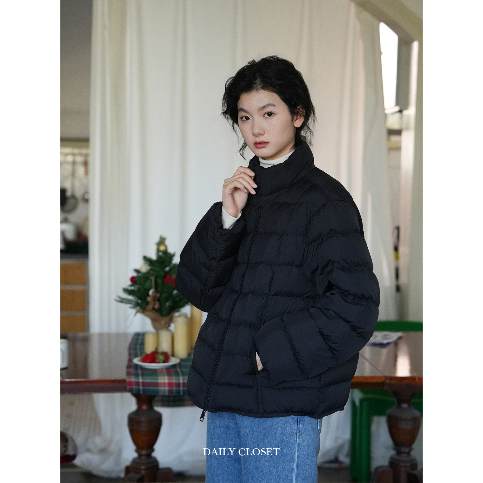 新国标90白鸭绒立领排骨羽绒服女