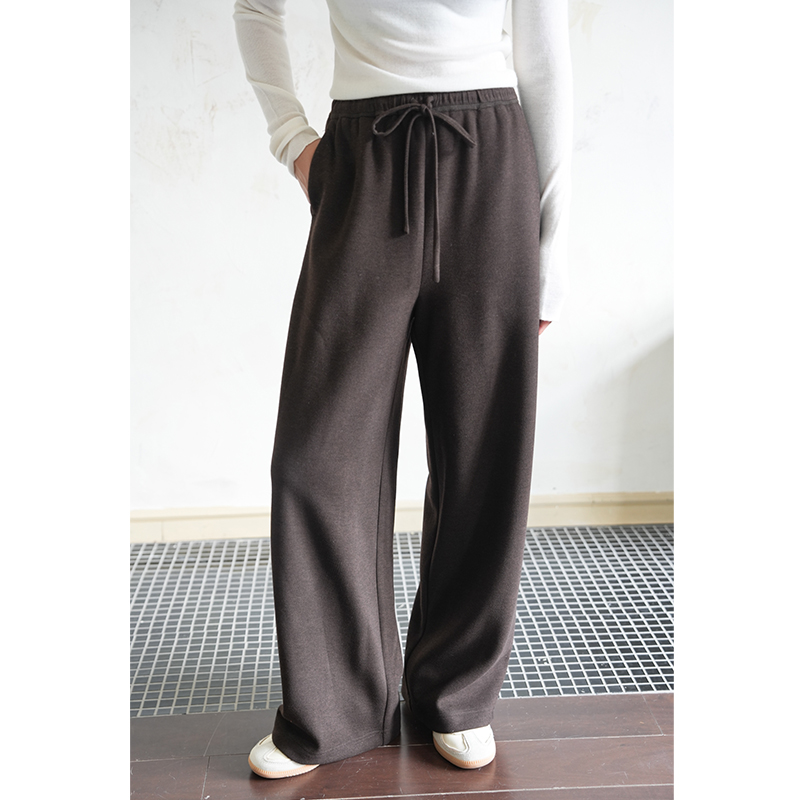 DC早秋新款宽松显瘦针织直筒裤百搭休闲卫裤女收腰抽绳垂感感长裤