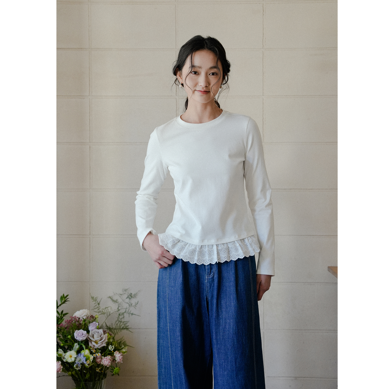 DAILY CLOSET秋季回馈 奶油蛋糕 很好穿的花边长袖打底衫