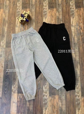2021秋款千子22010 22011黑灰色松紧腰显瘦休闲裤卫裤弹力棉女裤