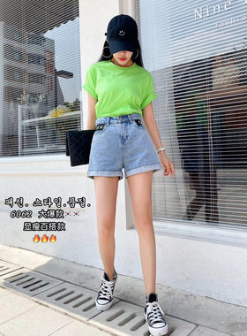2020 夏款薄料千子 6062高腰牛仔短裤显瘦弹力A字牛仔裤热裤