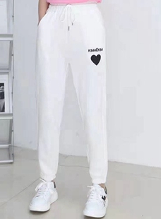 2021春夏新款酷希莱939松紧腰绣爱心显瘦九分休闲卫裤弹力棉女裤
