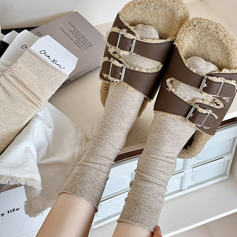 韩版简约黑白纯色学生外穿长筒袜