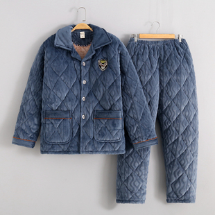 家居服套装 加厚加绒秋冬天保暖水晶绒男装 夹棉睡衣冬季 男士