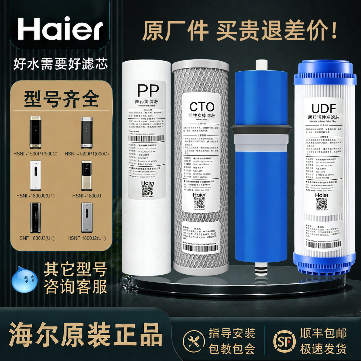 海尔施特劳斯净水器滤芯适用HSNF-1800J1 J21800J0  1500P1(500C)
