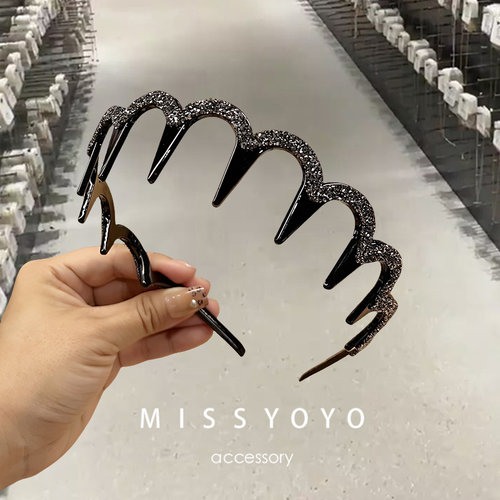 韩国百搭简约波浪发箍女2025新款高颅顶满钻带齿防滑发卡头箍