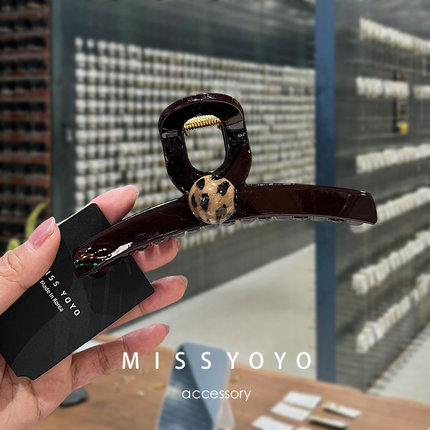 韩国发饰东大门饰品发量多13cm大号盘发抓夹豹纹深棕色高级感发卡