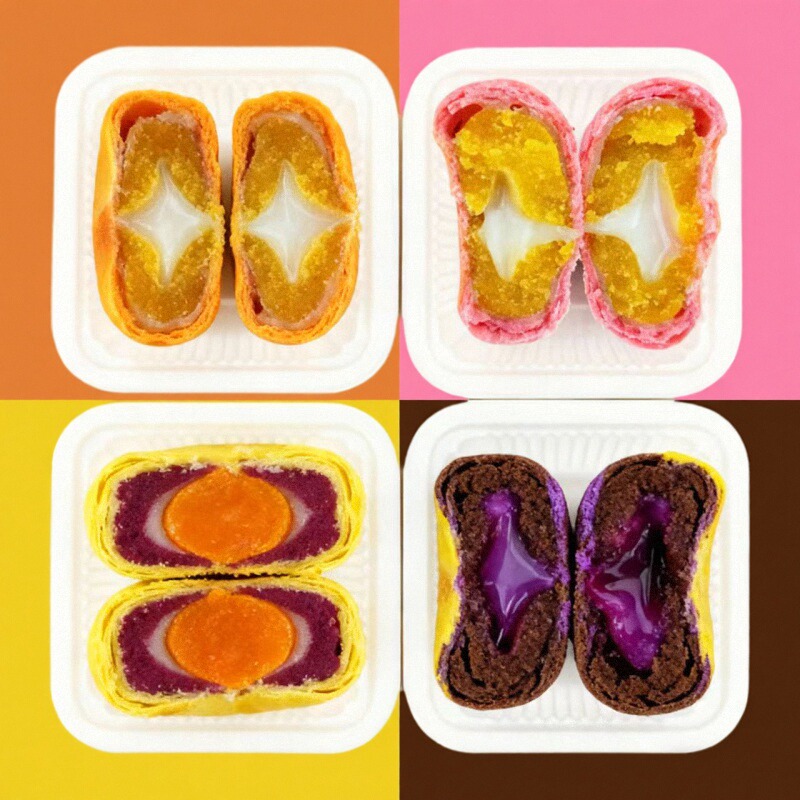 蛋黄酥饼奶黄蜜桃酸奶蓝莓味流心饼夹心馅饼老婆饼糕点心小吃零食