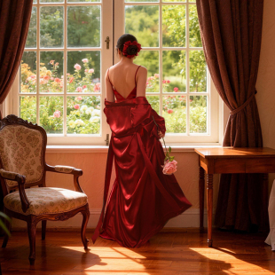 26带胸垫可改短桑蚕丝性感吊带睡裙真丝睡衣新娘晨袍女家居装 婚礼