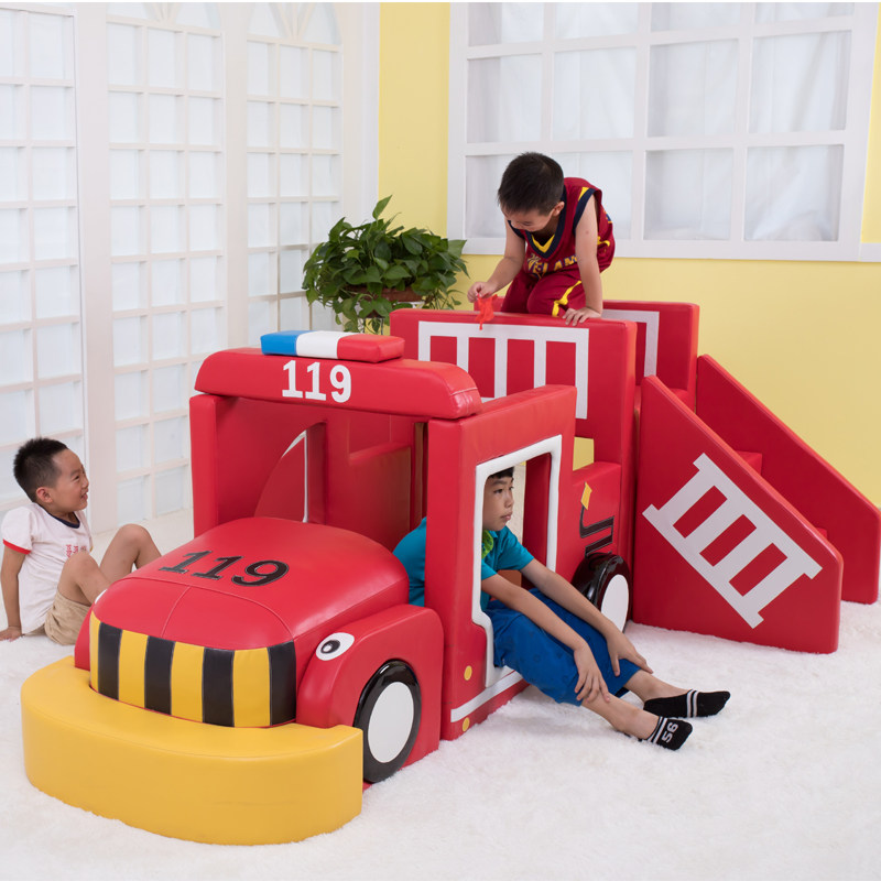 幼儿园儿童室内软包过家家消防车滑梯攀爬游戏儿童软体爬滑组合