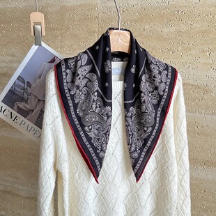 红黑腰果花 双面异色 真丝羊毛方巾 丝巾围巾 62*62