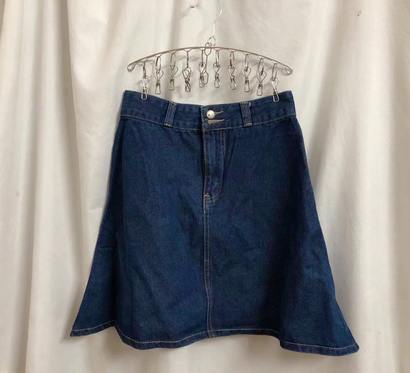 微瑕疵处理休闲百搭夏季女士显瘦A字裙双排扣高腰牛仔短裙蓝色