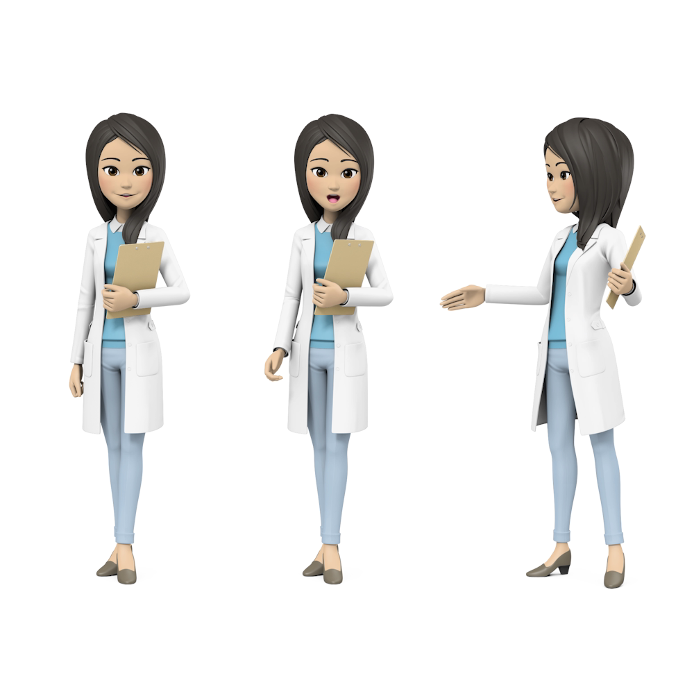 卡通角色女性医生人物动作动画视频素材 透明背景有绿底剪映能用