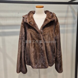 Michaa 不议价包快递 奥特莱斯减龄连帽皮草短外套