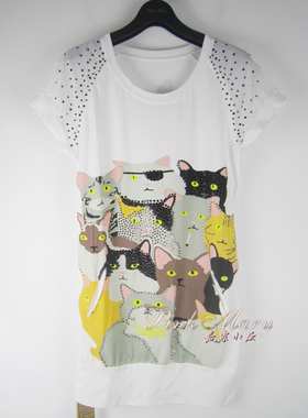 专柜正品saidian/赛典 夏薄款圆领中长包臀烫钻印花短袖T恤 标齐