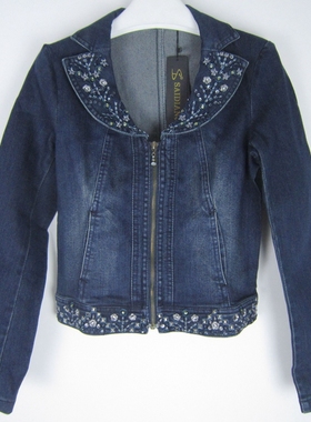 专柜正品 saidian/赛典 春秋大码深色长袖绣花牛仔服女外套 标齐