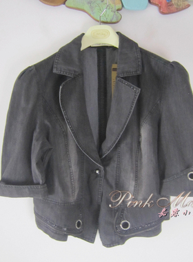 专柜正品saidian/赛典 春夏钉钻短袖牛仔外套大码上衣 标齐