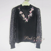 粉红玛丽秋冬钉珠蕾丝拼接针织衫 pink mary粉红玛琍 PMAIW8007