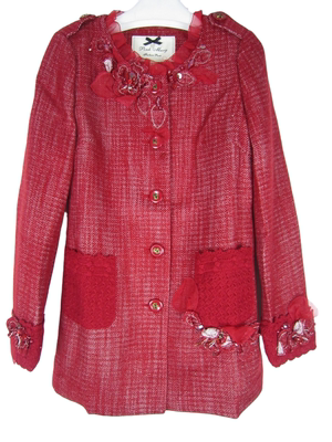 粉红玛琍绣花钉珠标齐外外套标齐