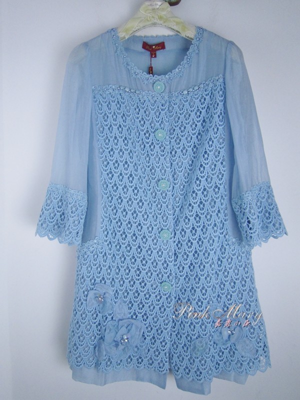 pink mary粉红玛琍/粉红玛丽大码钉珠中长款外套防晒衣pmads6628