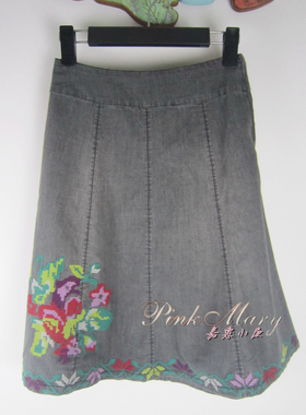 专柜正品saidian/赛典  夏季十字绣牛仔半身裙女中裙 标齐