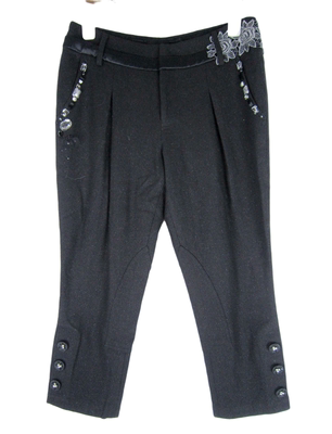 粉红玛琍秋冬钉钻羊毛七分裤标齐