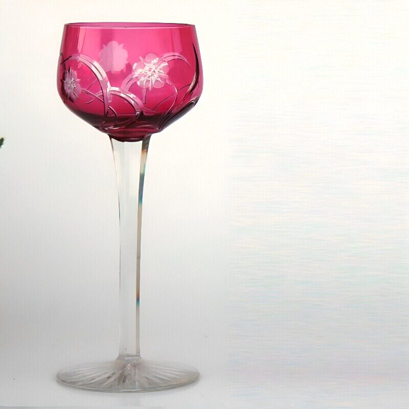 古董款法国Baccarat/巴卡拉蔓越莓红水晶法式白葡萄酒杯餐桌美学