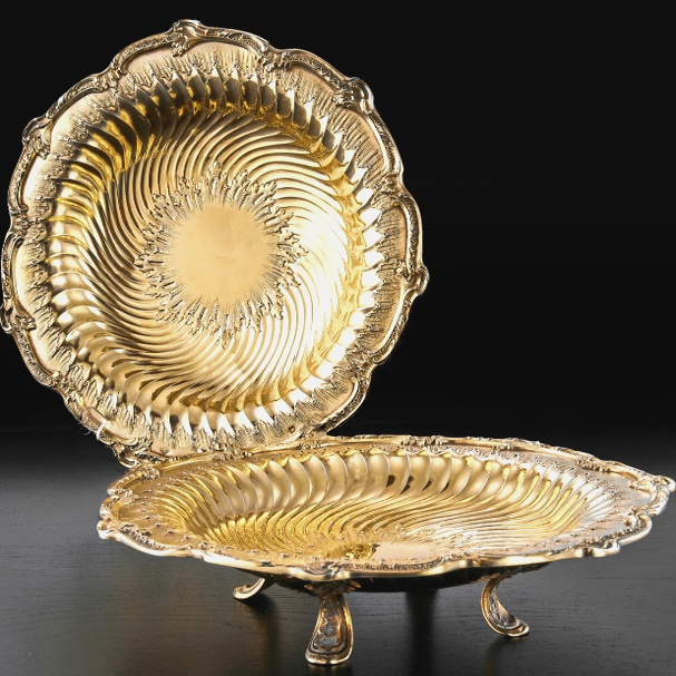 法国大银匠古董纯银鎏金果盘