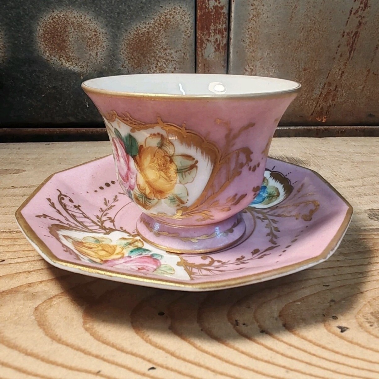 法国老巴黎瓷器塞弗尔风古董粉色手绘茶杯咖啡杯法式下午茶具