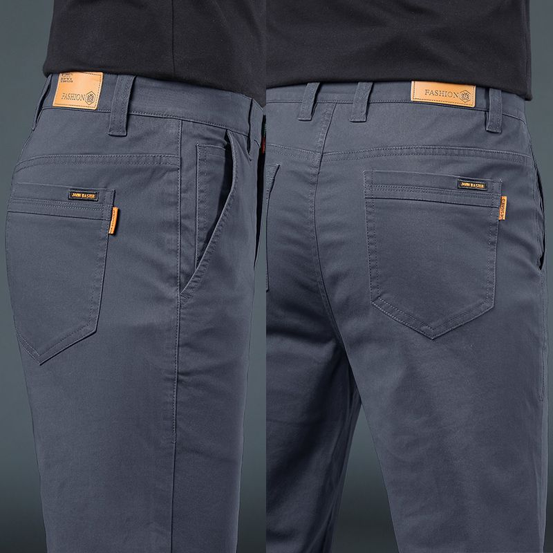 2025秋季厚款纯棉男士休闲裤潮流弹力商务长裤修身直筒裤子