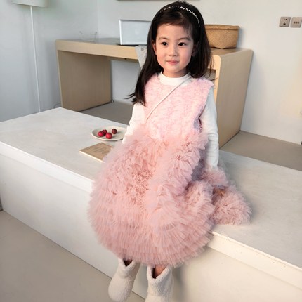 女童网纱公主蓬蓬裙2024年秋季新款小女孩生日花童礼服裙