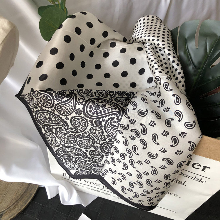 秋冬季百搭男女款围巾黑白腰果真丝丝巾50cm小方巾100桑蚕丝丝巾