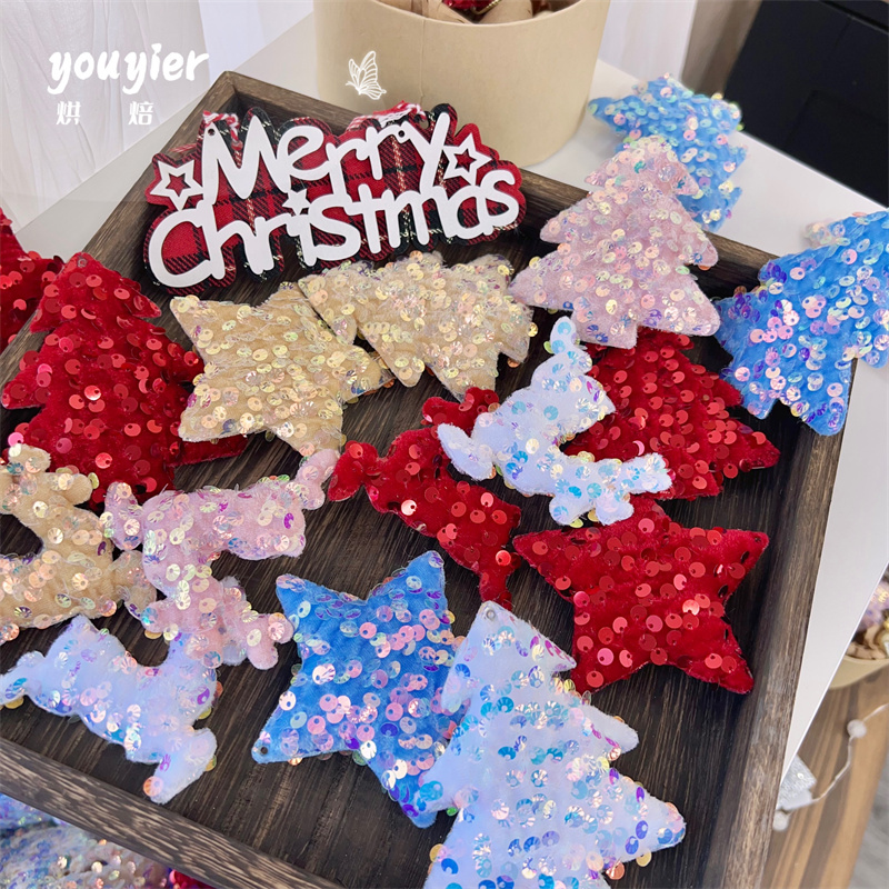 圣诞树星星麋鹿亮片毛绒装饰材料