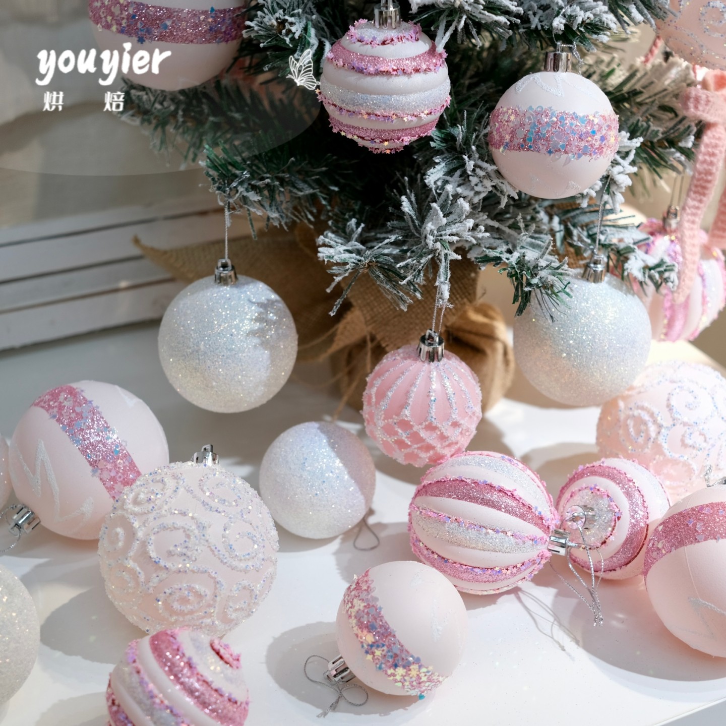 圣诞节装饰球圣诞树装饰粉色吊球