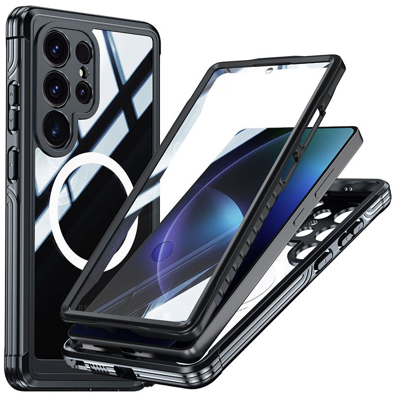 适用三星S25PlusMagsafe磁吸无线充透明三防手机壳GalaxyS25Ultra前后屏幕全包双面防摔保护壳可用于
