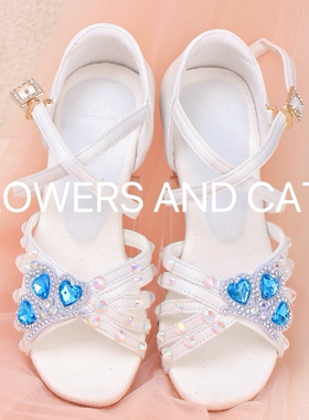 拉丁舞鞋女童儿童白色专业女孩软底少儿新款舞蹈初学者跳舞鞋蓝色