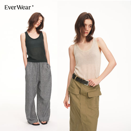 EverWear极简风V领背心女夏修身显瘦百搭无袖通勤上衣