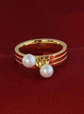 法式轻奢缠绕珍珠闭口戒指