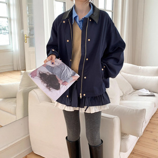 复古巴恩风工装皮领风衣外套女秋季2025新款韩系氛围感休闲夹克