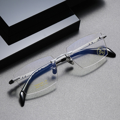 日系复古眼镜纯钛80844方框大脸时尚商务钛架 可配无边框近视眼镜